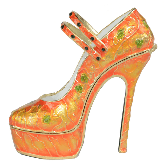 High Heel Shoe Trinket Jewelry Box Ring Earring Holder Metal Collectible Enameled Vintage Home Decoration