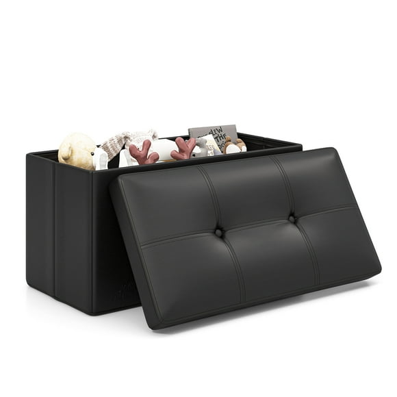 Giantex Storage Ottoman Bench, 30 Inches Folding Leather Ottoman Foot Rest, End of Bed Padded Seat, Black