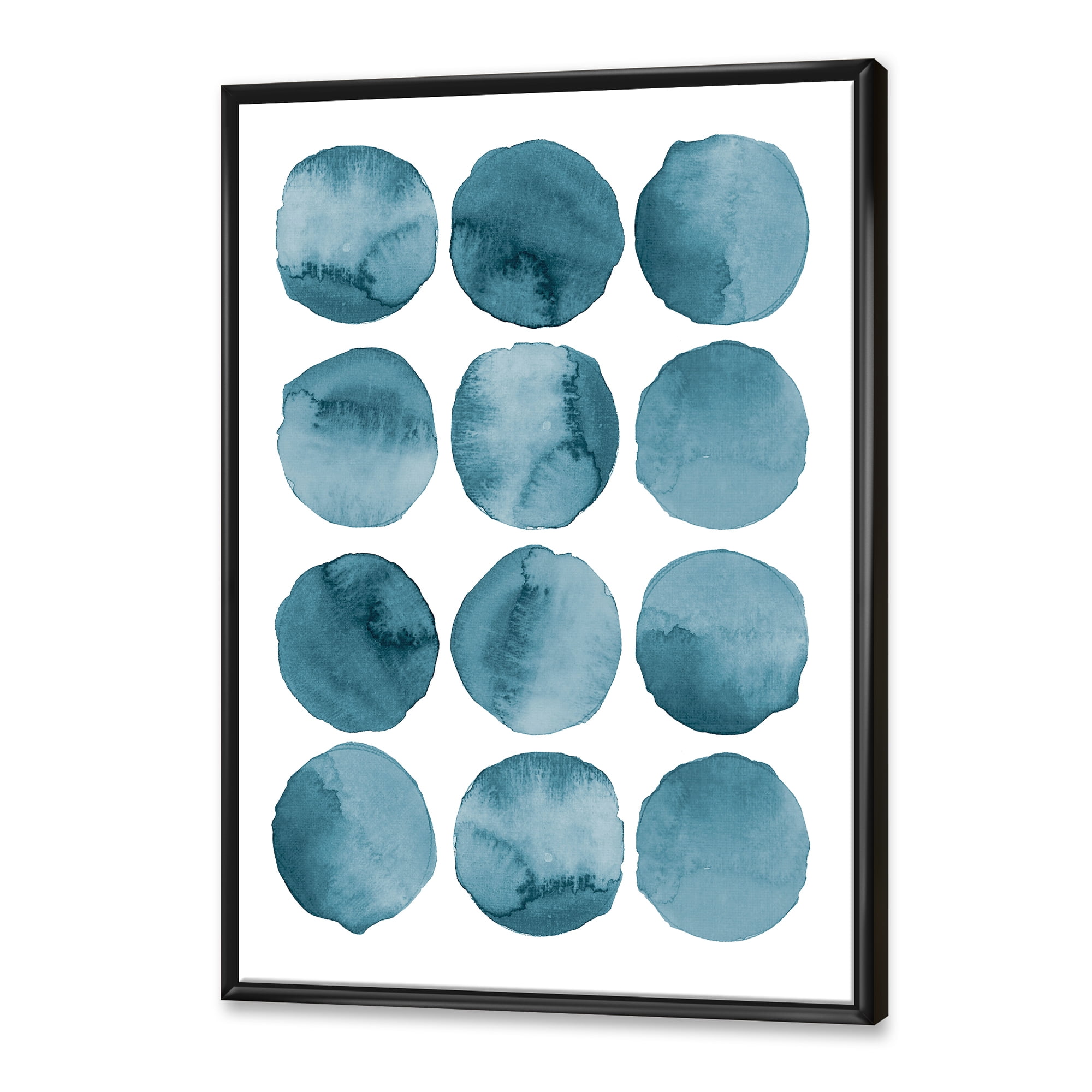Designart 'Blue Aquamarine Circles Geometric Elements' Modern Framed Canvas Wall Art Print