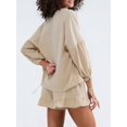 thumbnail image 4 of Women'S Shorts Set, Two-Piece, Long-Sleeved Tie-Dress Top and Ruffled Boxer Shorts, Matching Casual Set Khaki S, 4 of 7