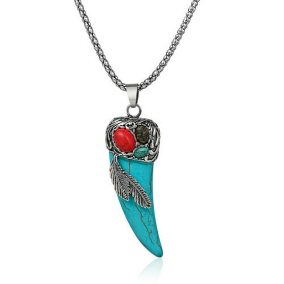 QQTDFG Vintage 925 Silver Turquoise Feather Chain Pendant Necklace Women Men Jewelry-#1