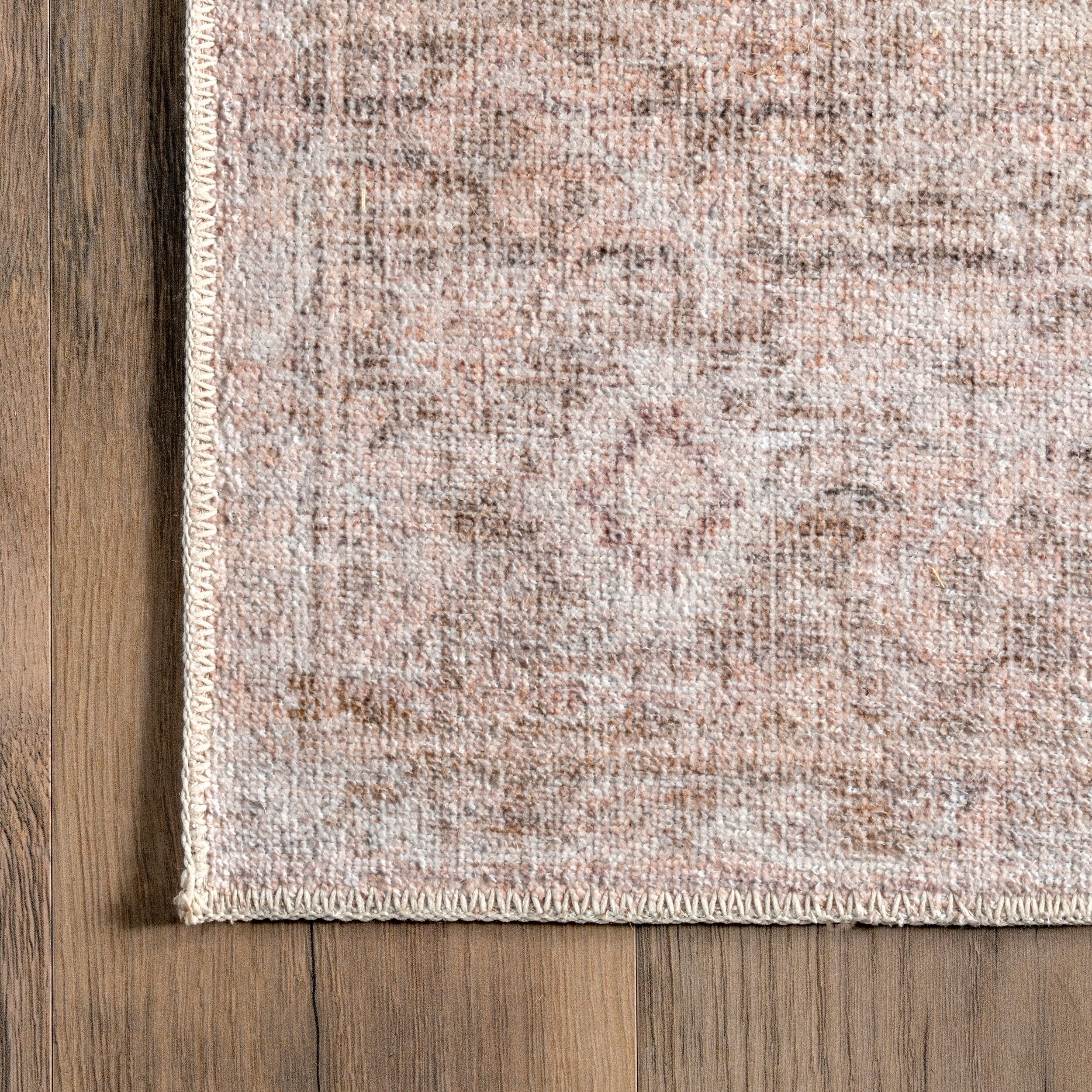 nuLOOM Rosa Machine Washable Distressed Vintage Medallion Area Rug, 8' x 10', Light Pink