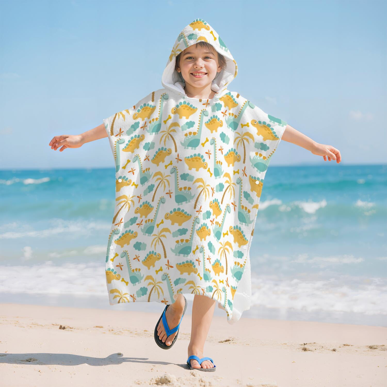 Hooded Kids Beach Towels - Toddler Bath Towel Girls Boys Swimming Cover-ups for Ages 2 to 6 Kids Pool Towels Quick Dry Lightweight Soft Microfiber Poncho Towel 28x28 (Dinosaur Pattern)