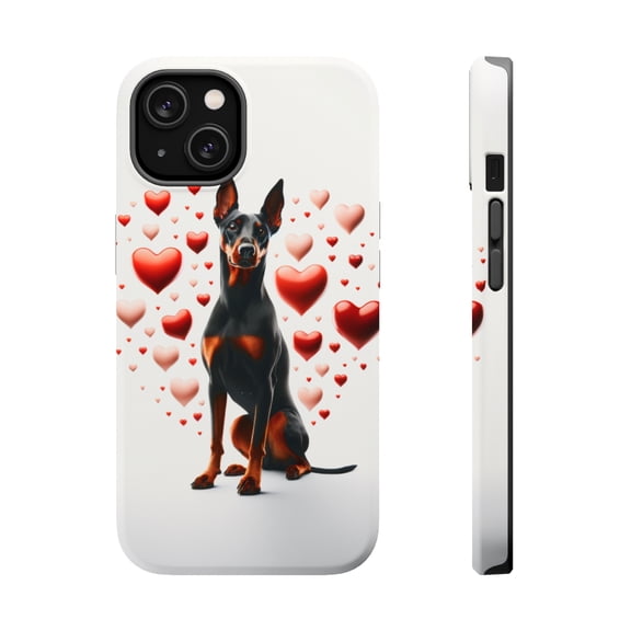 DistinctInk Tough Case for Apple iPhone 13 (6.1" Screen), Compatible with MagSafe Charging - Valentine's Day German Pinscher