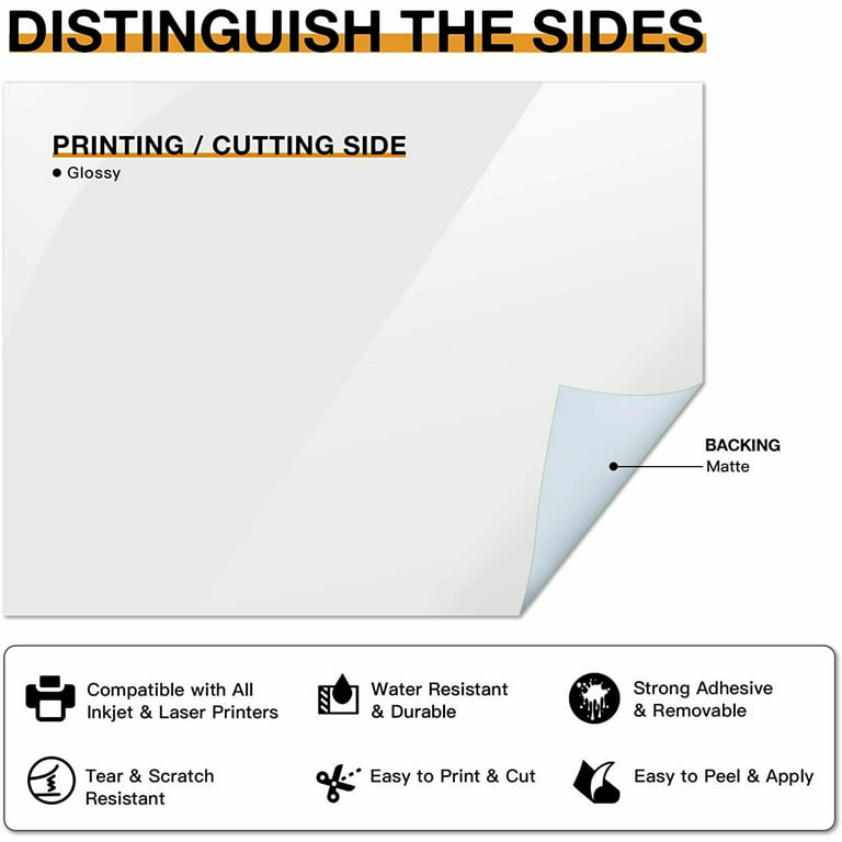 Printable Vinyl - Sticker Paper for Inkjet Printer for Epson (50 Sheets,  8.5 x 11, Anti Jam) - Glossy Printable Sticker Paper - Inkjet Printable