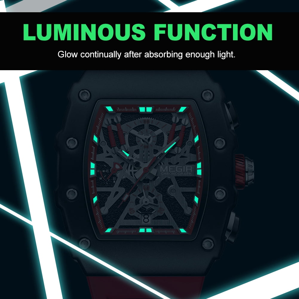 MEGIR Luxury Outdoor Sport Wristwatch for Men Silicone Strap Waterproof Calendar Watch Quartz Clock