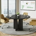 thumbnail image 4 of Tribesigns 39" Round Conference Table for 4, Wooden Meeting Table, Rustic Office Table with Sturdy Base, Multi-Purpose Business Seminar Table for Conference Room (Black), 4 of 7