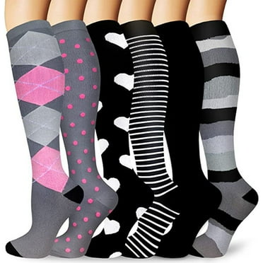 TELOLY 6Pcs Compression Socks,High Elasticity Sports Socks for Improved Circulation,Breathable Long Compression Stockings for Fitness,and Daily Wear