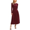 thumbnail image 2 of VESTIDO MAXI ACANALADO RIBBED KNITTED PARA MUJERES CON CINTURA ALTA, FRENTE PLISADO, MANGA LARGA Y SILUETA EN A L BURDEOS, 2 of 6