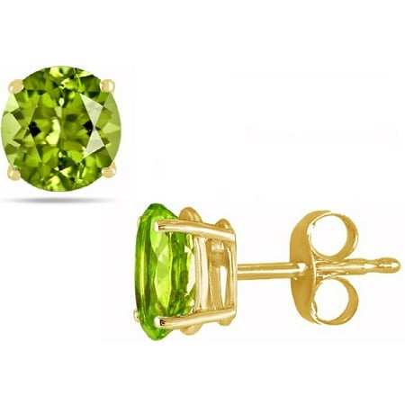 Genuine Mixed Gemstone - 14K Gold 2.0Cttw Round Genuine Peridot Gemstone Stud Earrings