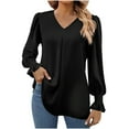 thumbnail image 2 of AXXD Black Basic Shirts for Women Summer 2024 Casual Sleeve Long Sleeves V-Neck Loose T-Shirt Blouse Tops, 2 of 7