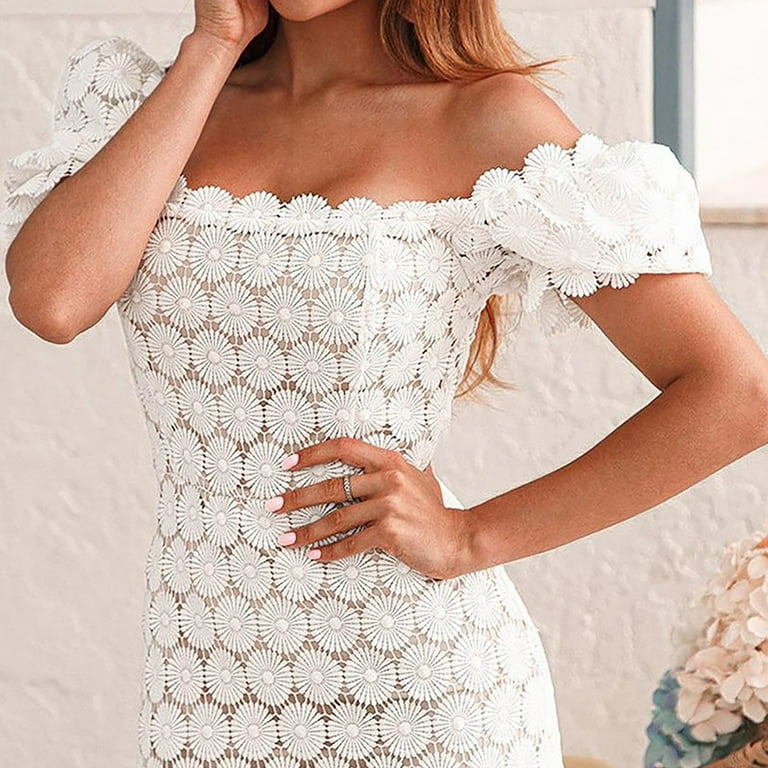 knee length dresses for ladies Parigi Lace Maxi Dress - Resort White Scalloped Shell Lace  The Islands