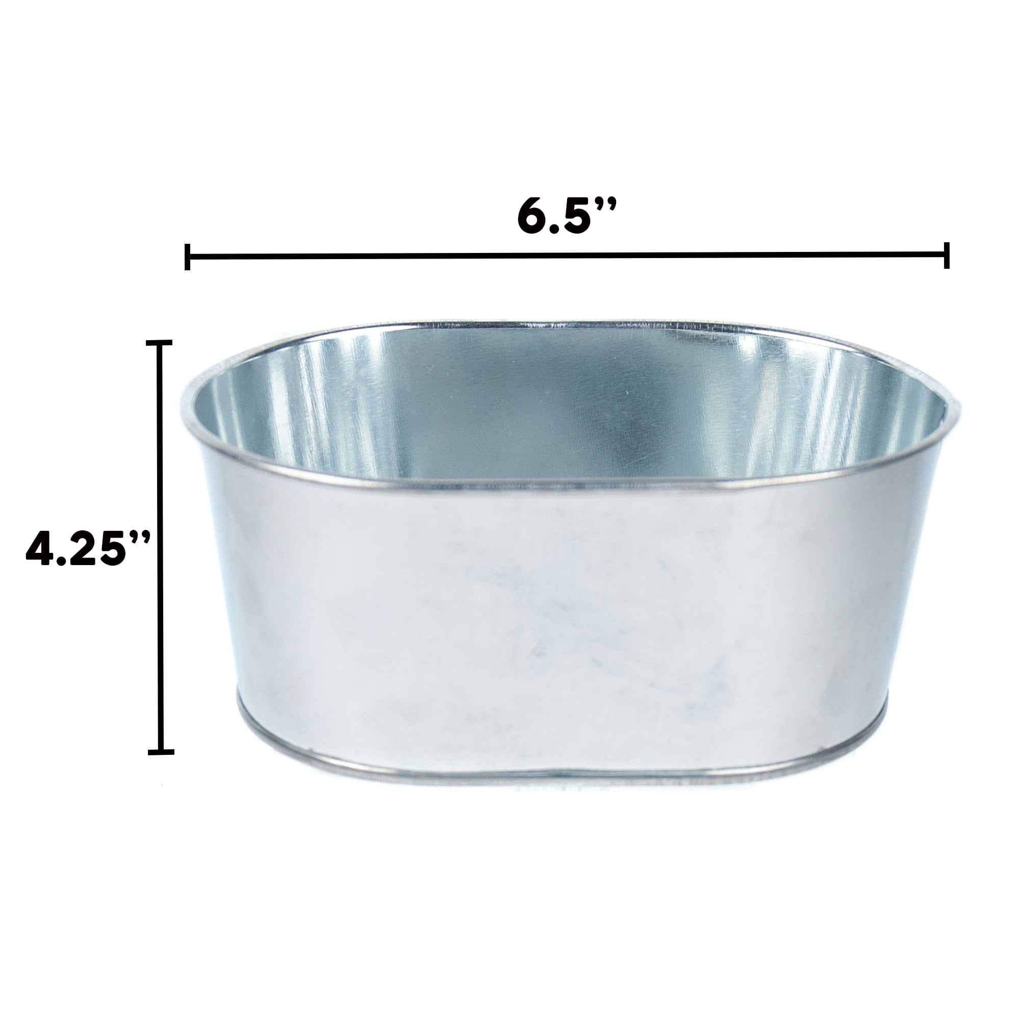 (3 pack) On the Surface Oval Tin Silver Bucket, Small Galvanized Oval Metal Pail