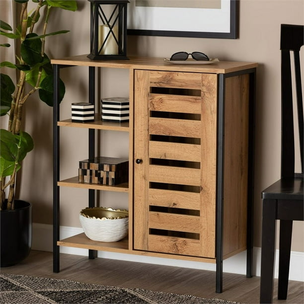 Bowery Hill Brown and Black Finished 1 Door Shoe Storage Cabinet
