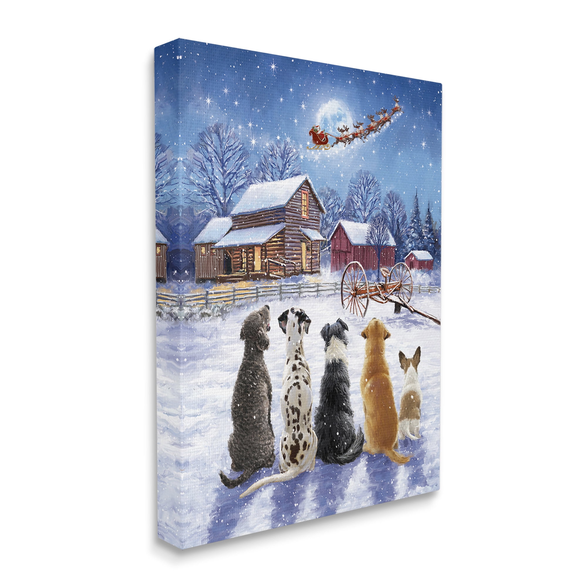 Stupell Industries Snowy Farm Dogs Holiday Painting Gallery Wrapped Canvas Art Print Wall Art, 24 x 30