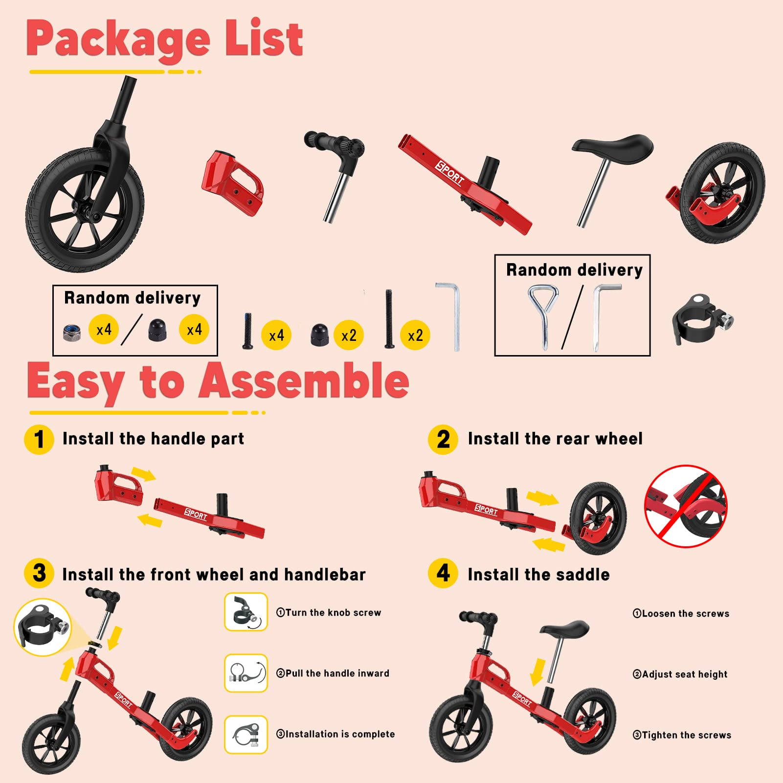 Upgraded Balance Bike for 2 3 4 5 Year Old Kids Boys Girls 12 Inch Wheels Training Bike No Pedal Adjustable Seat Handlebar Height