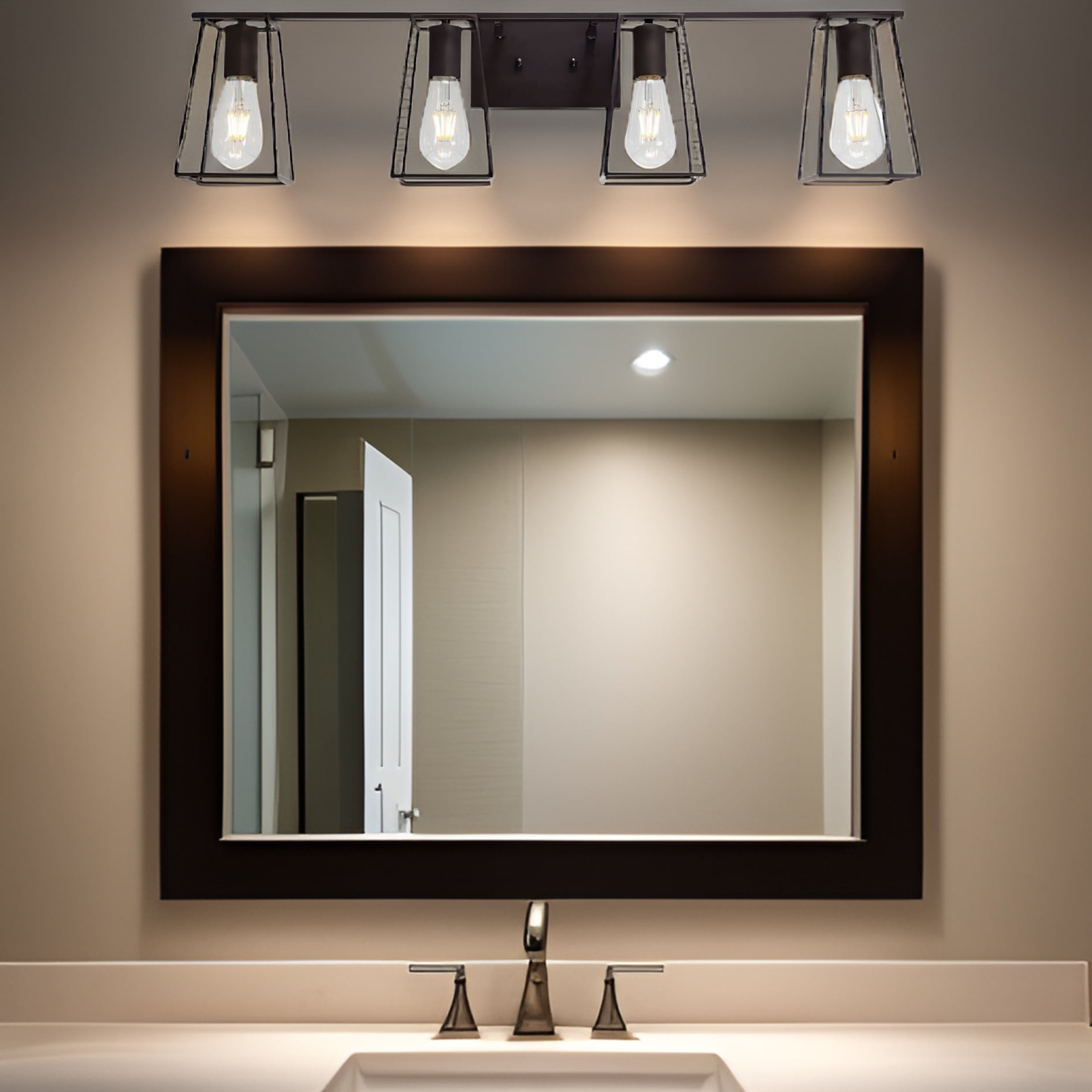 Noaman 4-Light Oil Rubbed Bronze Vanity Lights for Bathroom, Industrial Vintage Wall Sconce Lighting with Open Metal Cage, 34.2in Length, 60W Max, E26 Base