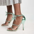 thumbnail image 3 of XYD Women Bling Rhinestones Round Open Toe Sandals Oversized Bow Ankle Strap Clear High Heels Fashion Pump Shoes Size 7 Green, 3 of 4