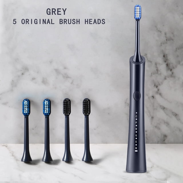 Cepillos de dientes eléctricos de cerdas suaves, recargables, juego de dos, 6 modos de limpieza y 5 cepillos de repuesto.