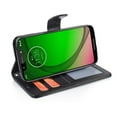 thumbnail image 4 of Value Pack for 6" Motorola Moto E5 Plus Glitter Hybrid Material Grip & Anti-Slip Dust & Debris Protection Shock Absorption Foldable Stand Landscape Mode Leather Strap Slot Wallet Case + [Black], 4 of 4