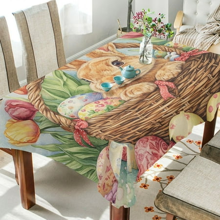 

WOBOGO Easter Rabbit Square Tablecloth 60×60in Polyester Fabric Tablecloth Washable Dust Resistant Wrinkle Resistant
