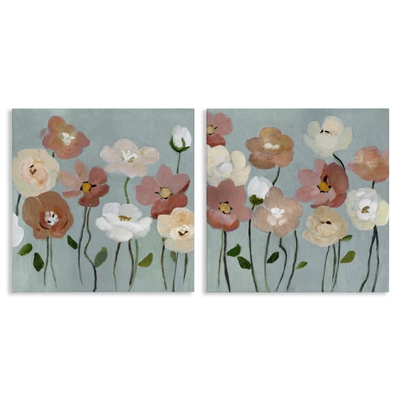 Stupell Industries Budding Boho Blooms Floral Painting Wrapped Canvas Canvas Art Print Wall Art, 17 x 17, Set of 2
