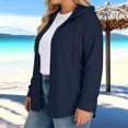 thumbnail image 7 of FRSASU Cotton Linen Hoodies for Women Button Down Sun Protection Casual Plus Size Long Sleeve Summer Vacathion Beach Tops Navy, 7 of 7