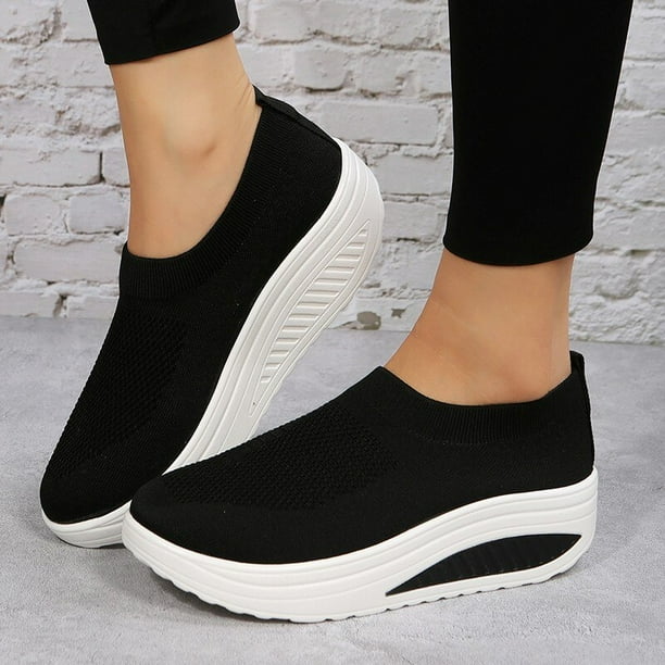 Zapatos individuales con plataforma para mujer, zapatillas ligeras, mocasines, plataforma plana, sin cordones, para senderismo, boca poco profunda, zapatos vulcanizados informales38 Gao Jinjia LED