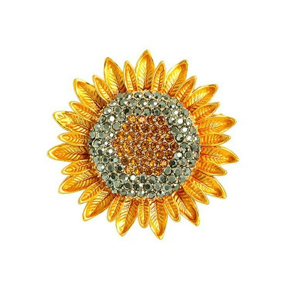 HUANLEDASH Sparkling Sunflower Brooch Outfit Decor Rhinestone Flower Pin Realistic Stainless Sunflower Floral Pin Clothes Decor Jewelry