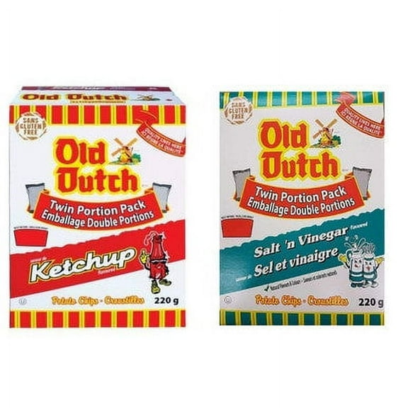 Old Dutch Ketchup Chips and Salt & Vinegar Chips 1 Box of Each 2 x 220G