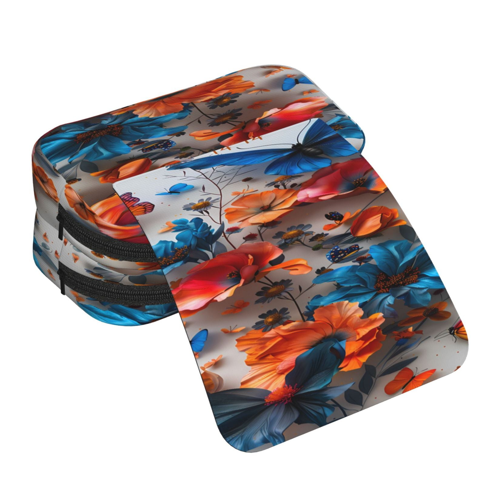 Rateoe 3D Butterfly Pattern Double Clamshell Pen Case, Storage Organizer with Two Zipper Compartments– Holds Up to 50 Pencils & Pens