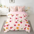 thumbnail image 3 of Manfei Kawaii Cherry 7 Pieces Bedding Comforter Set,Cute Cartoon Daisy Full Bedding Set,Pink Red Orange Fitted Sheet Flat Sheet For Children,Breathable Home Decor Reversible, 3 of 9