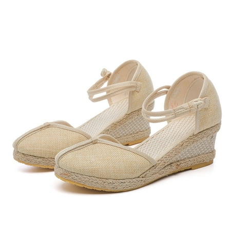 

eczipvz Women Shoes Women Sandals Summer Dressy Wedge Sandals Flat Shoes Comfortable Bohemian Flower Ankle Strap Wedding Party Sandal