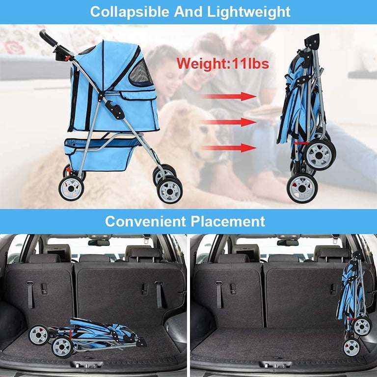 Bestpets 4-Wheel Folding Pet Stroller, Blue photo 3