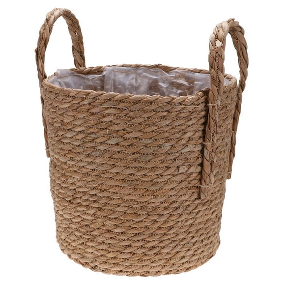 OUNONA Cube Storage Basket with Lid Woven Linen Flowerpot 25x20x20cm Brown