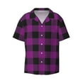 thumbnail image 4 of Salouo Purple Black Plaid Pattern Cuban Collar Shirts for Men Button-Down Shirt Men's Short Sleeve Shirts Hawaiian Shirts Casual Shirts -Small, 4 of 6