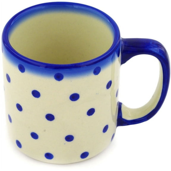 Polish Pottery 11 oz Mug (Blue Polka Dot Theme) Hand Painted in Boleslawiec, Poland Certificate of Authenticity