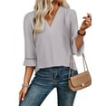 thumbnail image 5 of DOKOTOO Blouses for Women Pleated V Neck 3/4 Sleeve Tunic Tops Dressy Casual Chiffon Office Wear Shirts, 5 of 8