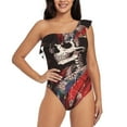 thumbnail image 4 of Daiia Geisha Skeleton With Flowers Women's One Piece Swimsuits Personalized One Shoulder Swimwear Asymmetric Ruffle Bathing Suits-Small, 4 of 8