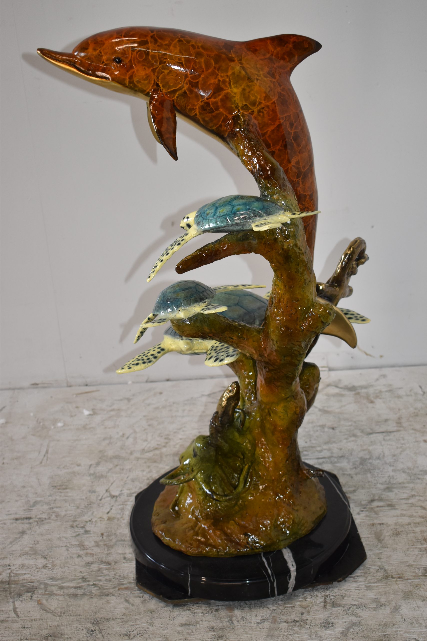 Nifao Dolphin Octopus and Three Turtles Outdoor Fountain Statue, Bronze Garden Water Feature Sculpture for Patio & Yard – Garden Outdoor Decor Sculpture, 28"L x 21"W x 35"H