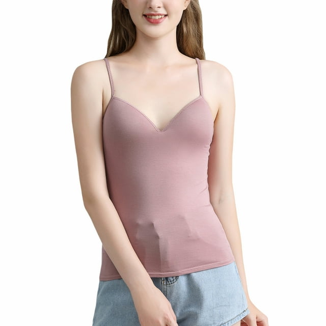 Gupgi Women Top Solid Color Slim Deep V-Neck Crop Padded Top Camisole Vest