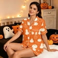 thumbnail image 4 of Womens Pajama Sets Fall Funny Pumpkin Print Button Short‑Sleeve Top Shorts Halloween Pajamas for Women Set, 4 of 7