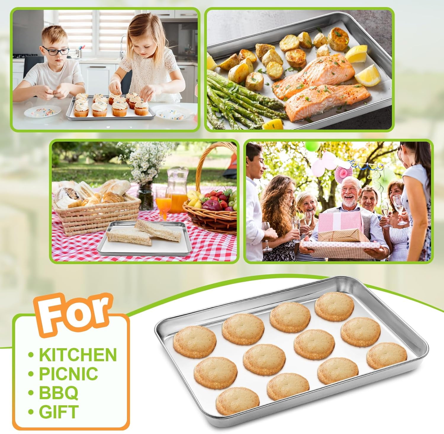 Quarter Sheet Pan Set of 4, Stainless Steel Baking Sheet & Cookie Sheets for Baking, Baking Sheet Pan Oven Tray, Heavy Duty & Easy Clean Baking Pans Set - Size 12 x 10 x 0.98 Inch