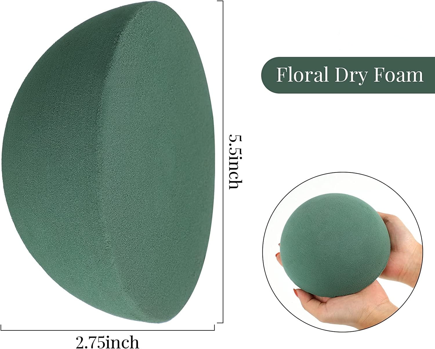 WALBY - Floral Foam Half Ball 3.8 6-Pack - Foam for Floral Arrangements  Flower Foam Round Half Sphere Wet & Dry Foam for Artificial Flowers Green