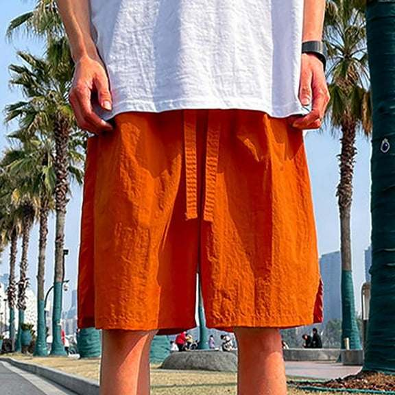 CQONEPT Men Big and Tall Shorts Breathable Short Pants Lightweight Breathable Summer Beach Bootcut Short Pants Orange S
