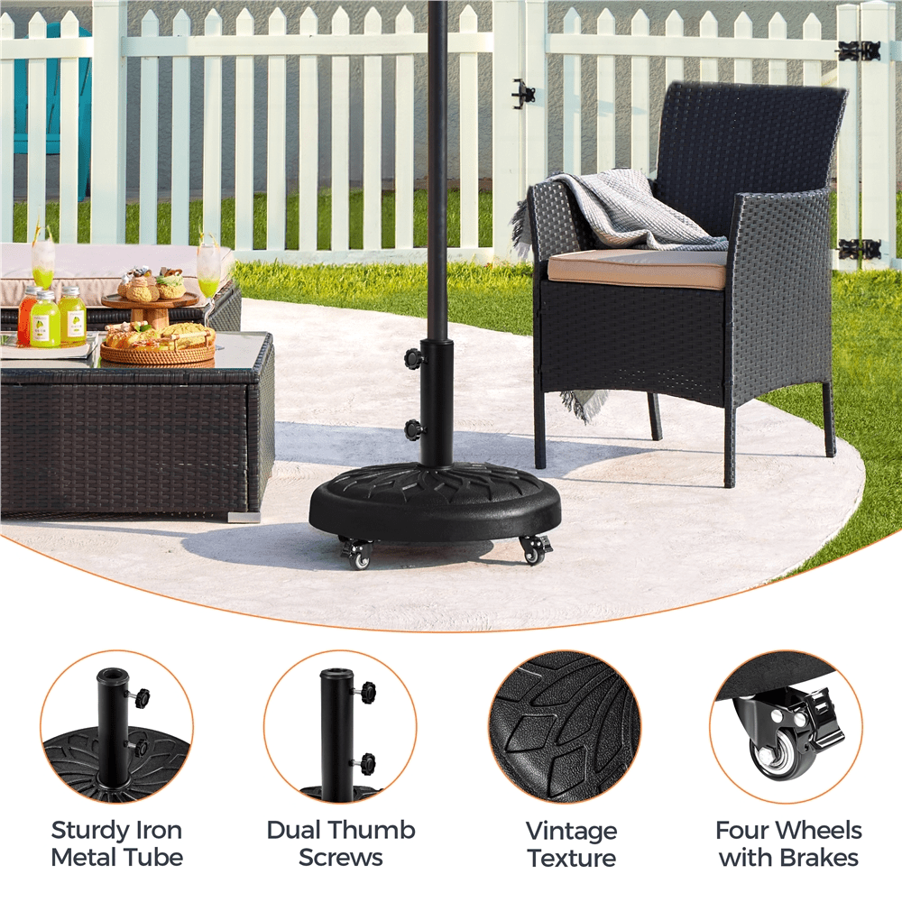 Renwick 20" Heavy Duty Patio Market Umbrella Base with Castors, Black