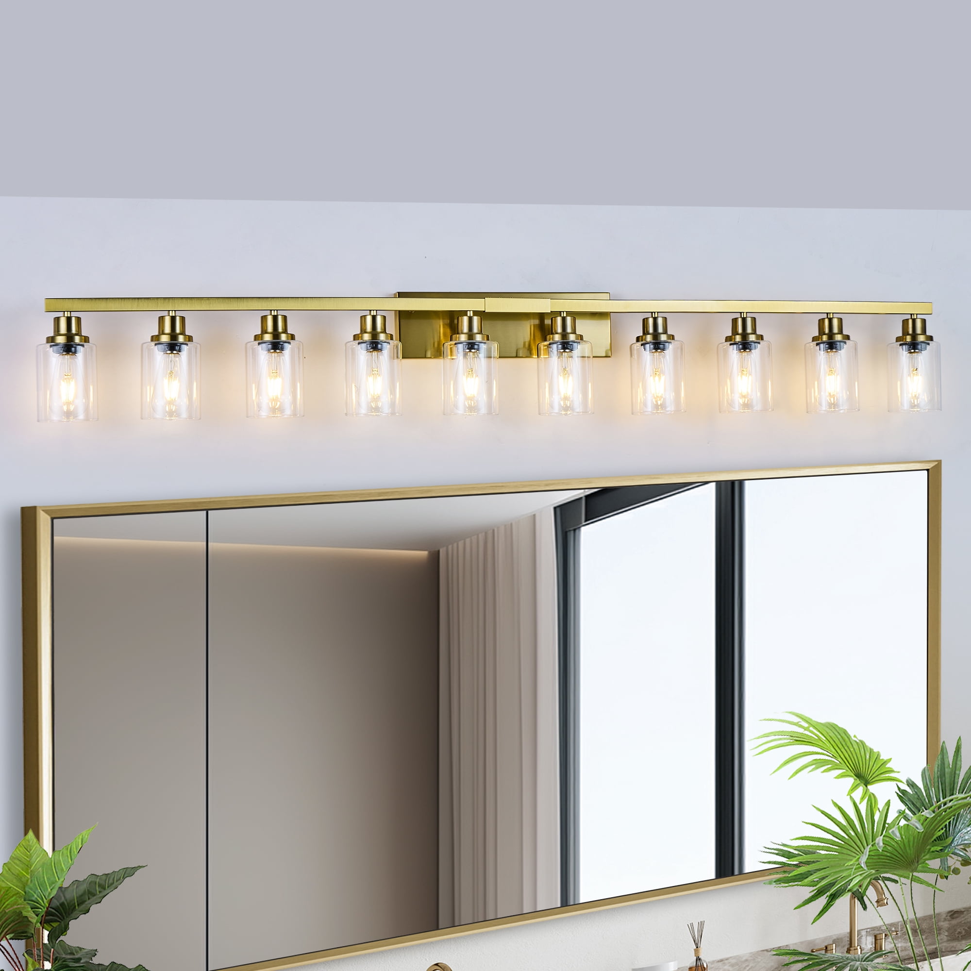 Miniyam 65" Gold 10 Light Vanity Lights for Mirror, Modern Wall Sconce Wall Lighting for Bathroom, Bedroom, Living Room (E26, No Bulbs)