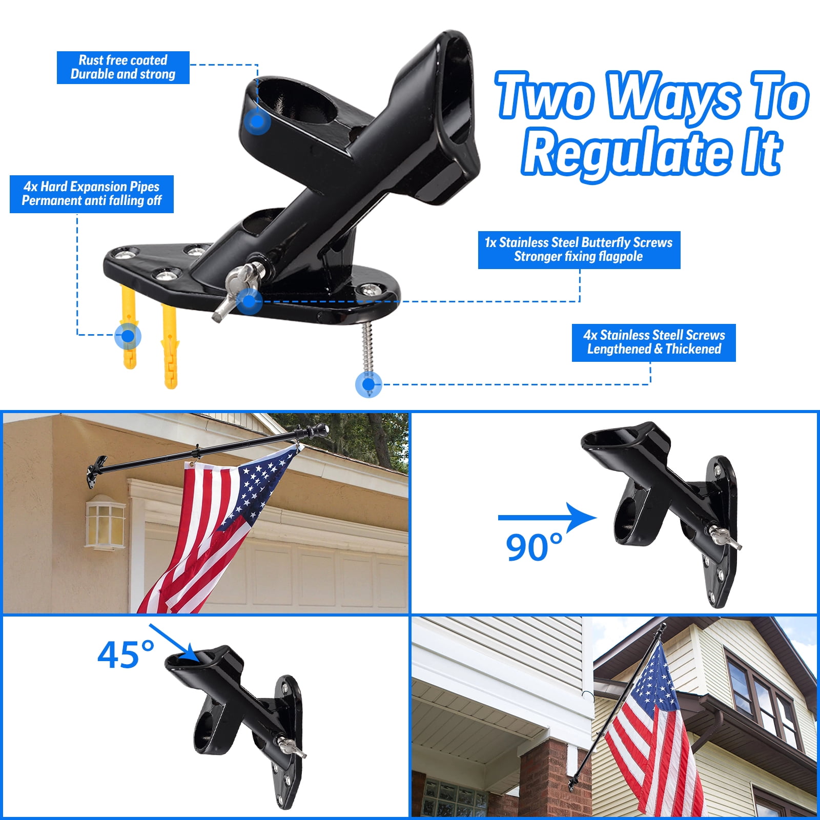 DIIG 6FT Flag Pole Kit For American Flag, Stainless Steel Rustproof FlagPoles And Mounting Bracket For Outdoor Residential House Garden Yard Truck-Black Color