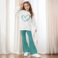 thumbnail image 6 of CPNG Girls Casual Outfits Heart Butterfly Print Long Sleeve Crewneck Sweatshirt and Flare Pants 2 Piece Set Kids Casual Daily Streetwear Set, 6 of 6