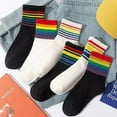 thumbnail image 3 of Calcetines de algodón para mujer, calcetines de rayas de colores arcoíris, calcetines deportivos de estilo coreano para otoño e invierno, 3 of 6